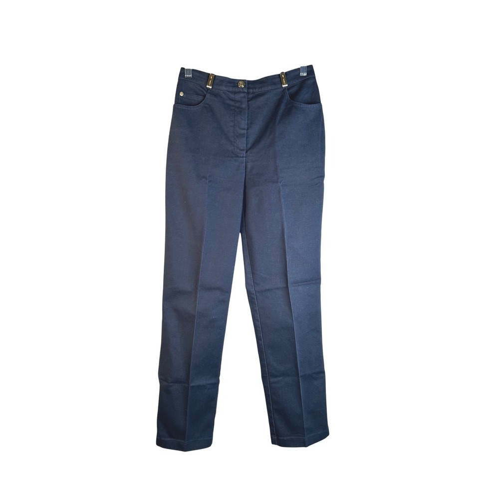 St. John Women's Navy Blue Gold Hardware Straight Leg‎ Denim Jean Pants Size 6